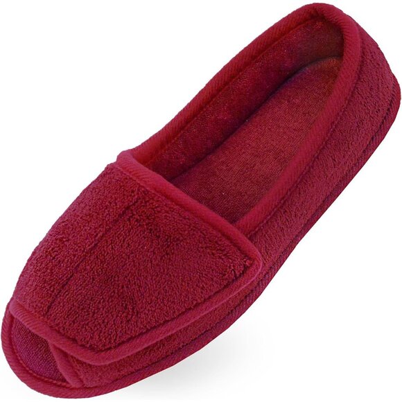 Plush Memory Foam Indoor Slippers For Women Or Men Size M Non-Slip Sole Burgundy - Picture 1 of 1